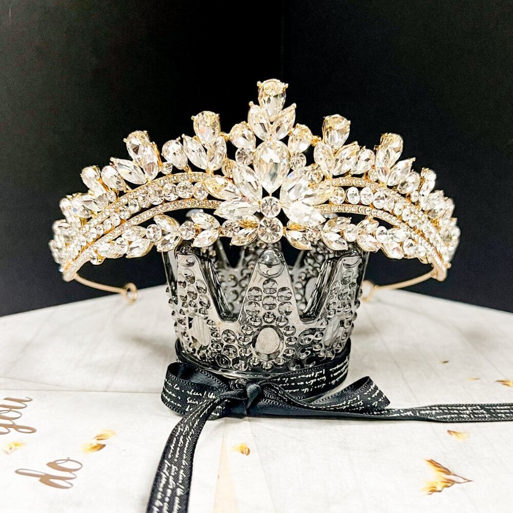 Gold Tiara for Girls, Birthday Crystal Crown, Princess Tiara, Flower Girl Tiara